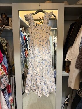 Hill House Cream Maxi Dress with Blue Floral Print